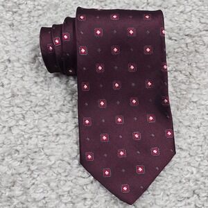 Hickey Freeman Neck Tie Purple Geometric 100% Silk Made in Italy Embroidered